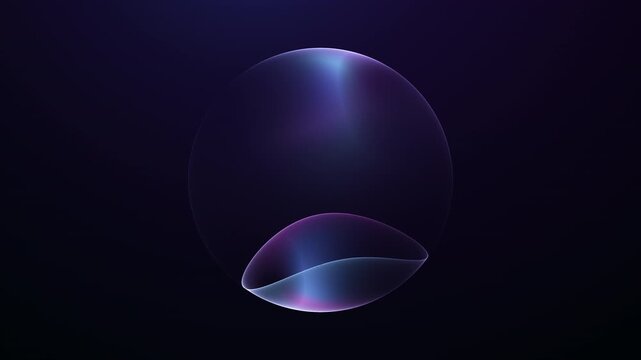 Glowing violet glass orb with soft transparent ribbons, abstract minimal sphere on dark gradient background, futuristic 4K 60fps loop motion.
