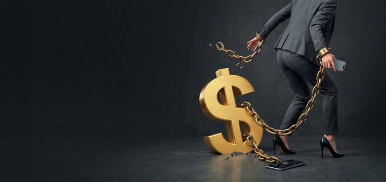 Breaking free from financial dependency, escaping money control concept