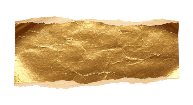 Crumpled gold paper texture background with torn edges.