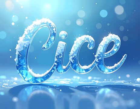 Crystal text with ice and snow effects, sparkling