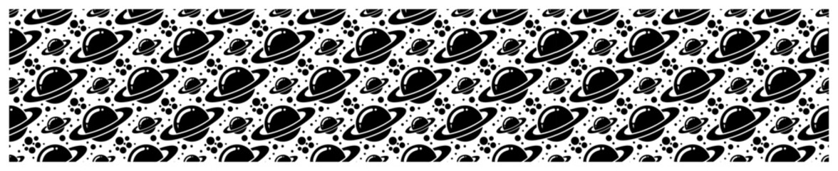 Outer space planets with rings seamless pattern in monochrome celestial style © Mago