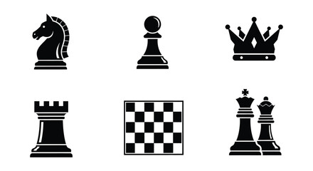 Chess pieces icons set black silhouettes on white background © Begum