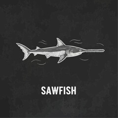 Naklejka premium Sawfish illustration on a dark background