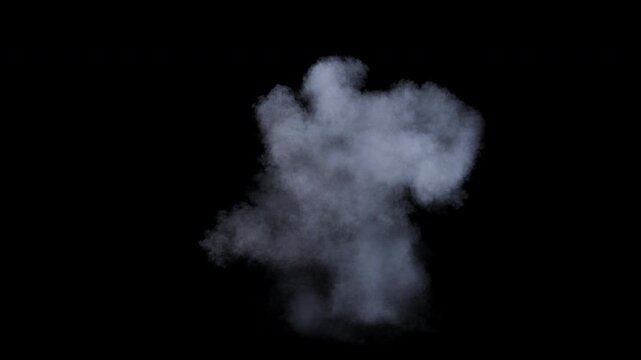 Smoke burst and explosion on alpha channel. Realistic dust explosion with flame start. Cinematic fire and smoke burst isolated.