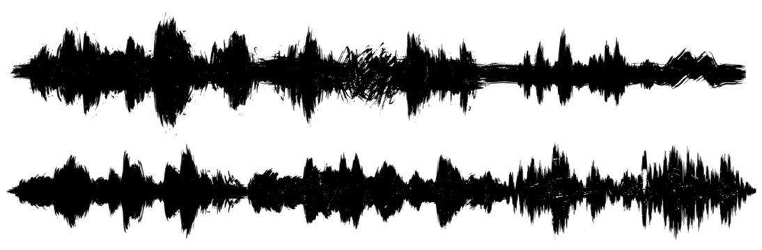 Audio sound wave frequency visualizer symbols in grunge ink style