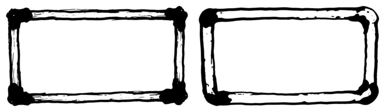 Rectangular frames with rough organic texture in monochrome grunge style