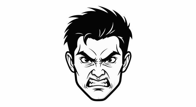 Cartoon face with spiky hair and an angry expression