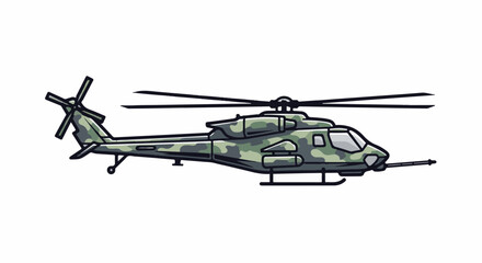Fototapeta premium Camouflaged military helicopter with rotor blades and mounted weapon