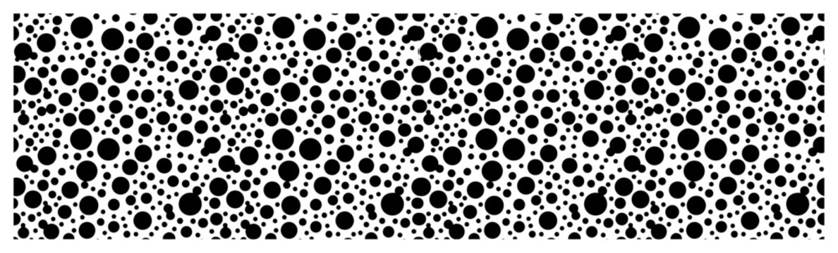Dense dot pattern border with random circles and bubbles in monochrome geometric style