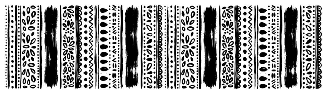 Ethnic tribal borders with vertical stripes and geometric patterns