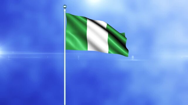 Nigeria Flag Waving Waving on a Pole Seamless loop