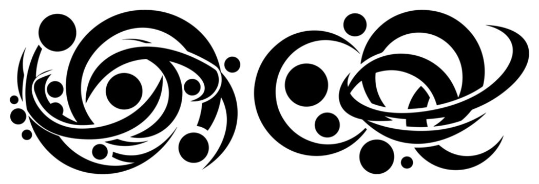 Abstract orbital rings and circular shapes with dynamic paths in monochrome cosmic style