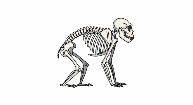 Anthropoid skeleton, a primate's bone structure, depicted in cartoon style