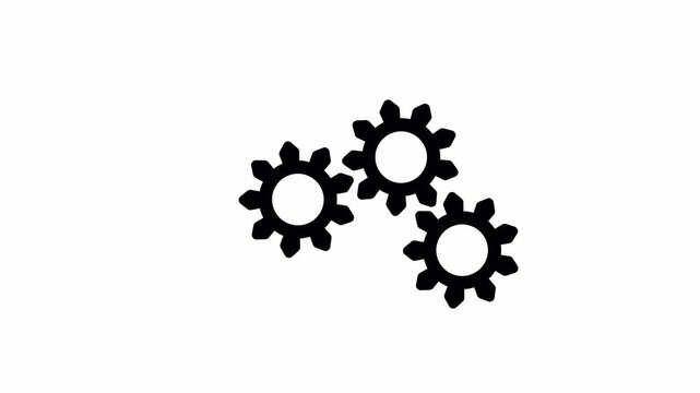 Black Cogwheel Gears Rotating Animation, Industrial Mechanical Icon Video for Teamwork Concept 4k video
