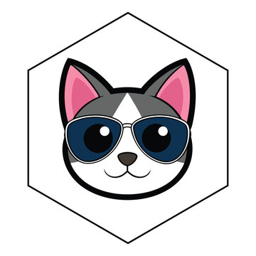 Cat Face Sunglasses Modern Flat Icon In Hexagon Shape