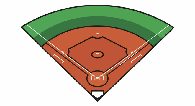 Aerial view of a baseball field with clay infield and green outfield