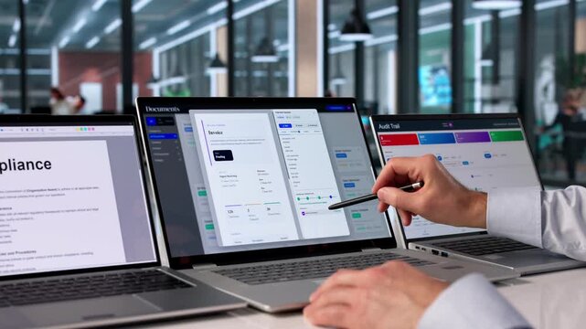 Mature Businessman Reviews Document Management System