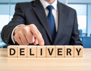 Obraz premium Delivery - Geschäftsmann zeigt auf den Text 