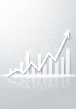 White bar chart with an upward trend arrow represents business growth.