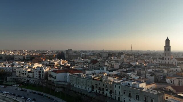 Aerial View Of Bari Cathedral Of Saint Sabinus During Sunset In Bari, Puglia, Italy