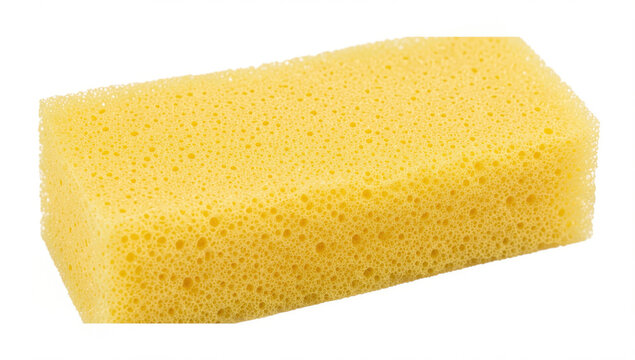A single yellow sponge on a white background