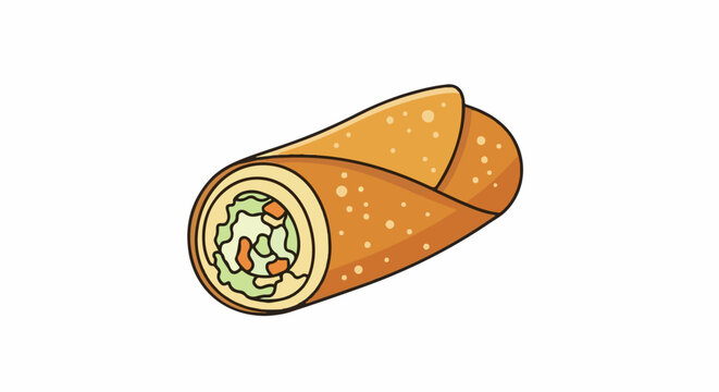 Cartoon drawing of a delicious spring roll with visible vegetable filling