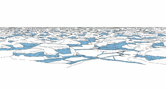 Artic ice floes stretch to the horizon under a white sky