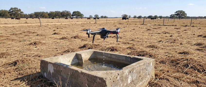 A concrete water trough in an open field surrounded by cows, ideal for rural or agricultural scenes