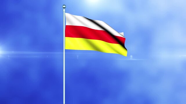 North Ossetia Flag Waving Waving on a Pole Seamless loop