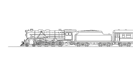 Classic Steam Locomotive and Train Carriages Outline Drawing © nuaima