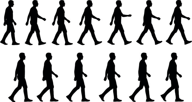 Walking cycle animation a sequence of silhouettes depicting human locomotion