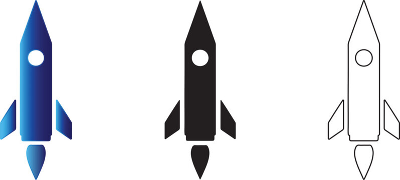 Rocket Icon Set, Startup Launch and Space Technology Symbols in Gradient, Solid and Outline Styles, Transparent PNG