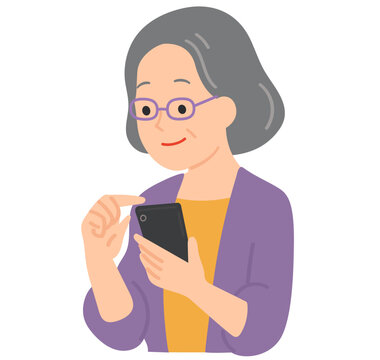 スマートフォンを操作するシニア女性