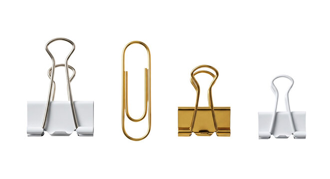 Set of binder clips and paper clip variety metallic.