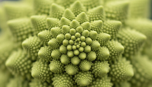 Extreme macro of Romanesco broccoli with natural fractal geometry pattern