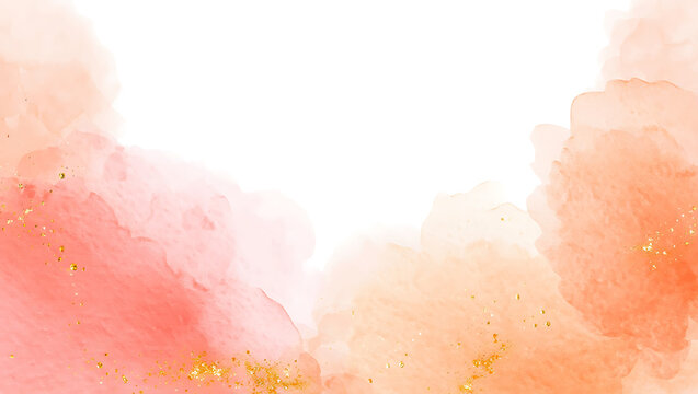 Soft peach and orange watercolor splashes with gold dust.
