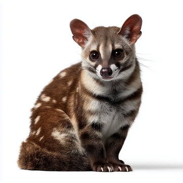 Spotted genet sitting isolated on white background