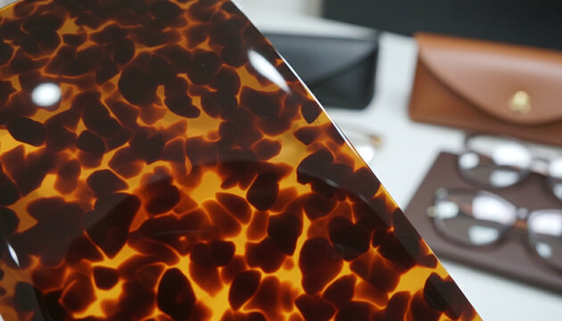 Polished Havana tortoiseshell acetate texture with backlit amber and brown pattern