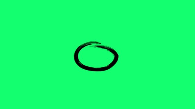 Black circle highlight marker brush stock with green background. Hand-drawn doodle black circle brush stroke highlight marker for presentation, underline stroke, hand drawn oval highlight effect