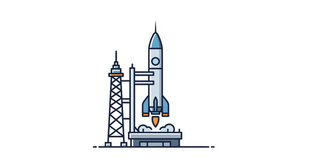 Rocket Launchpad with Spaceship Taking Off, Flat Design © soto