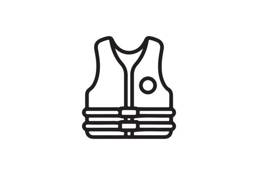 Life vest, safety vest, inflatable vest, rescue vest, black line icon