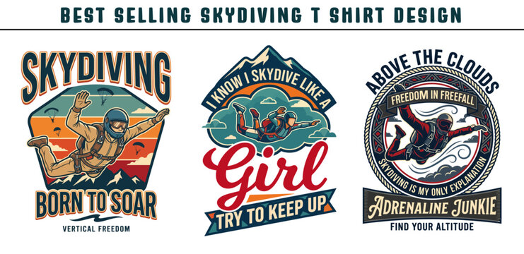 Retro Typography Skydiving T Shirt Vintage Parachute Design Best selling Skydiving T Shirt Design