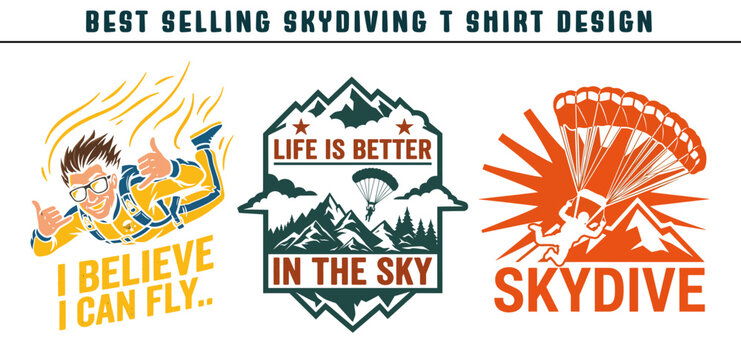 Hand Drawn Skydiving T Shirt Vintage Style Parachute Graphic Best selling Skydiving T Shirt Design