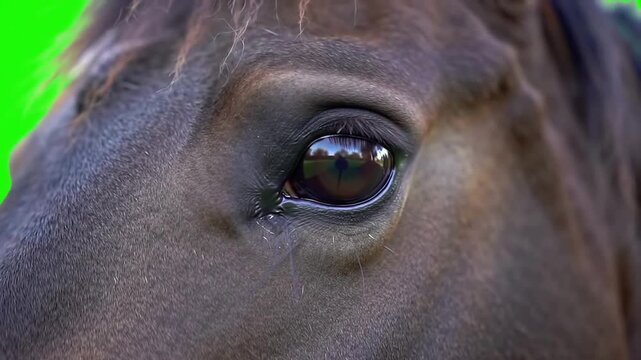 Expressive Close-Up of a Brown Horse's Eye with Tear and Reflection Highlighting Emotion and Nature