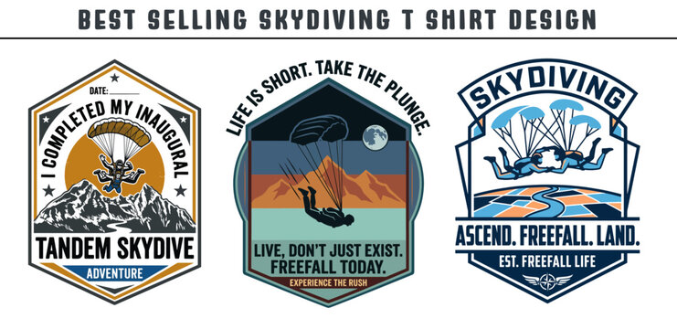 Adventure in the Sky Vintage Skydiving Parachute T Shirt Design Best selling Skydiving T Shirt Design