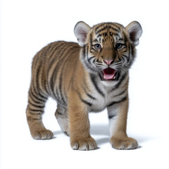 Obraz premium An isolated baby tiger cub. Isolated on flat white background.