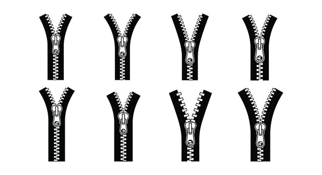 Black zipper set vector illustration on white background