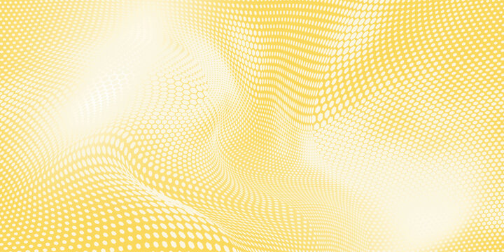 Abstract dot white yellow color wave pattern screen led light gradient texture background. Technology big data digital concept. 3d rendering.