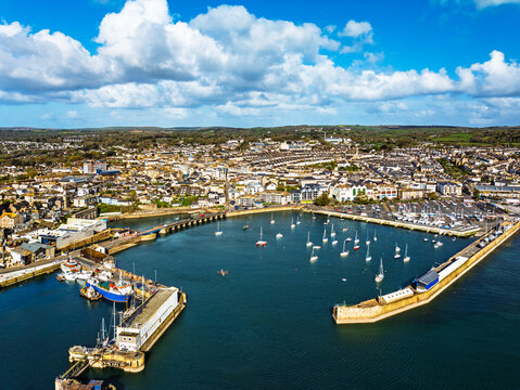 Penzance Harbour from a drone, Cornwall, England