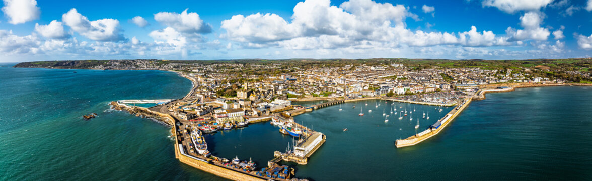 Penzance Harbour from a drone, Cornwall, England
